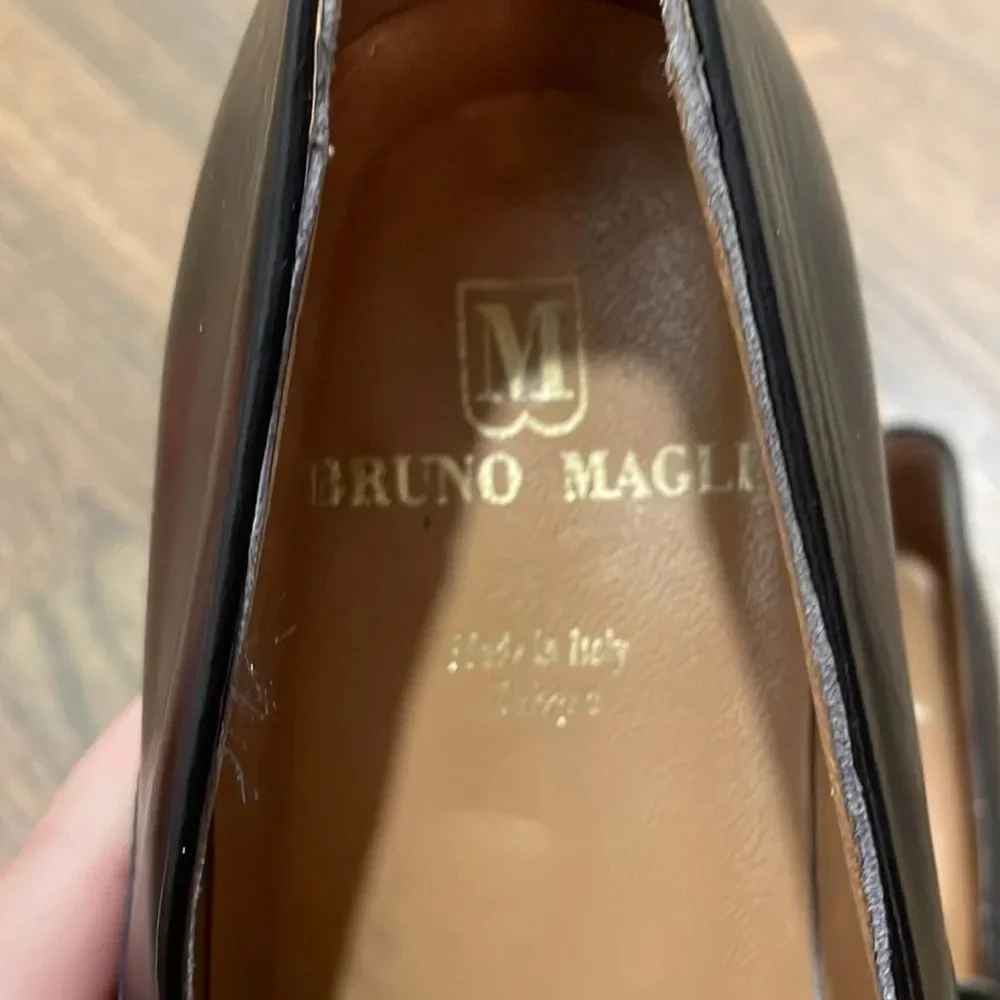 Bruno Magli Black Leather Slip On Tassel Loafers Shoes size 9